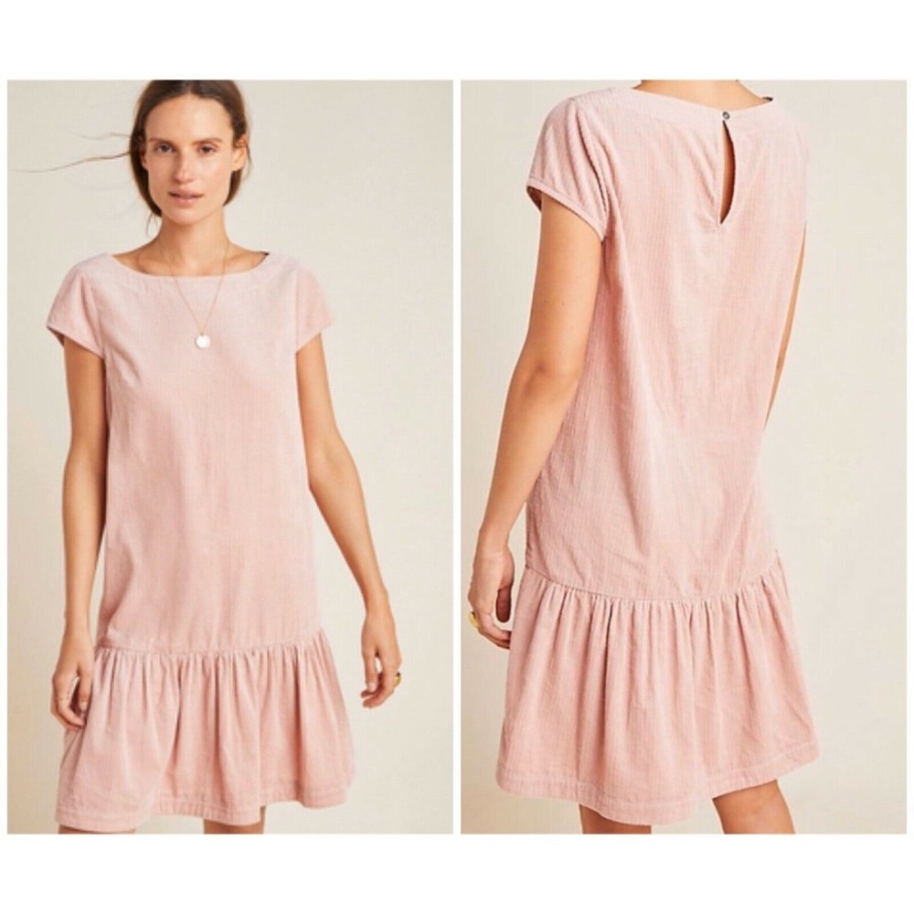 Flounced Shift Dress Pink Corduroy